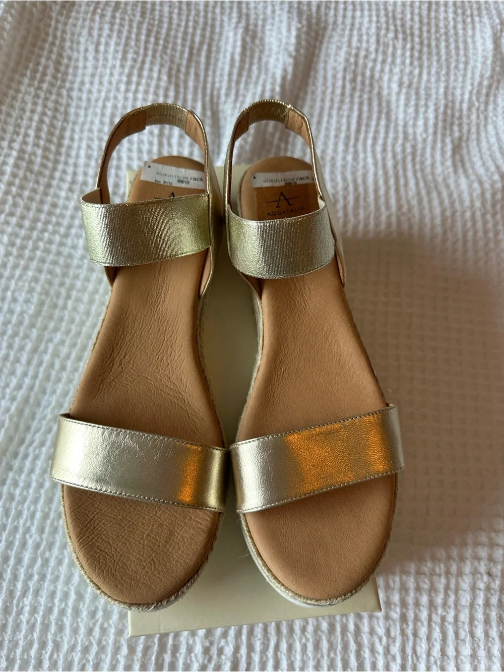 NWT Aquatalia Gold Metallic Espadrille Platform Sandals Size 11